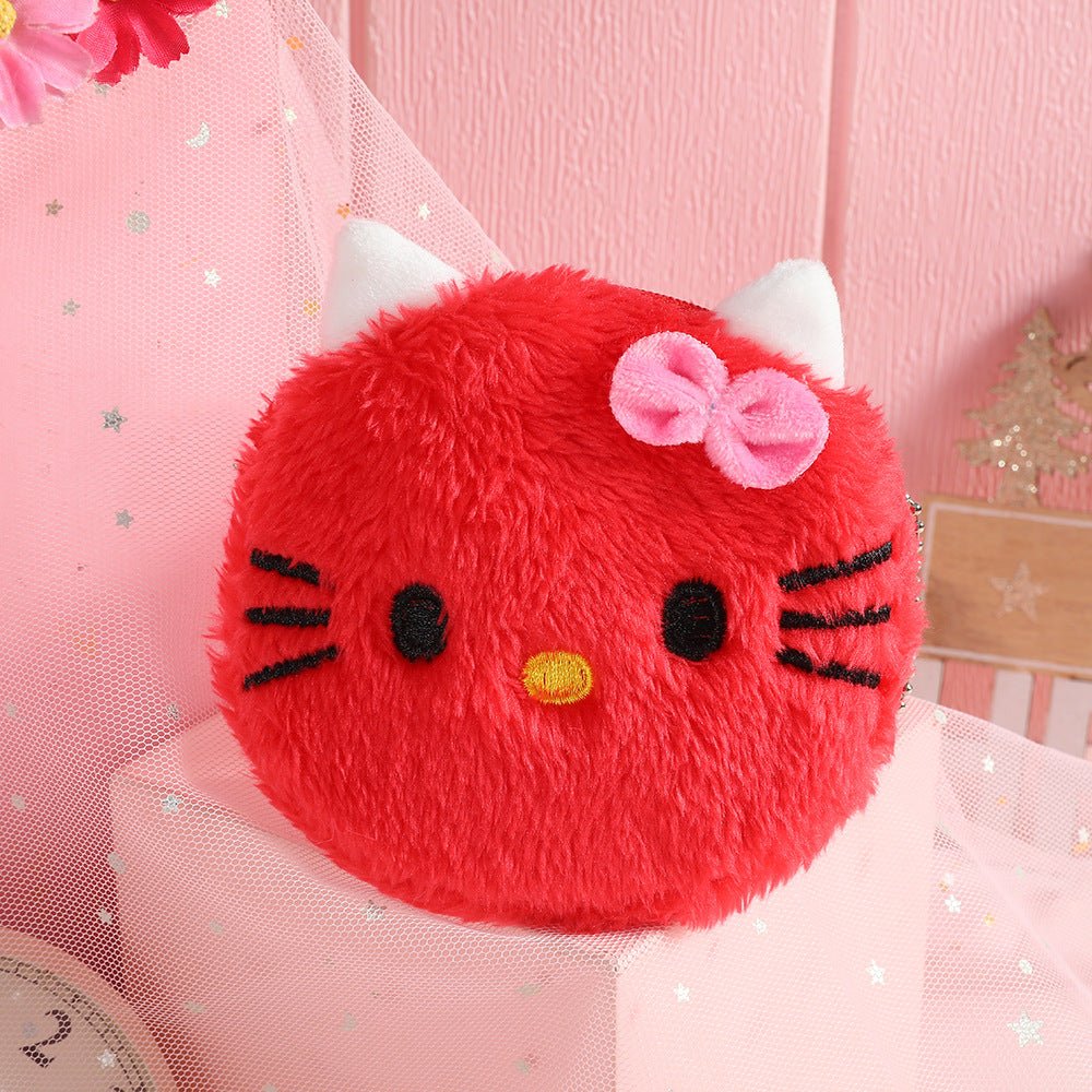 Adorable Cartoon Plush Cat and Bear Coin Bag Pendant for Children