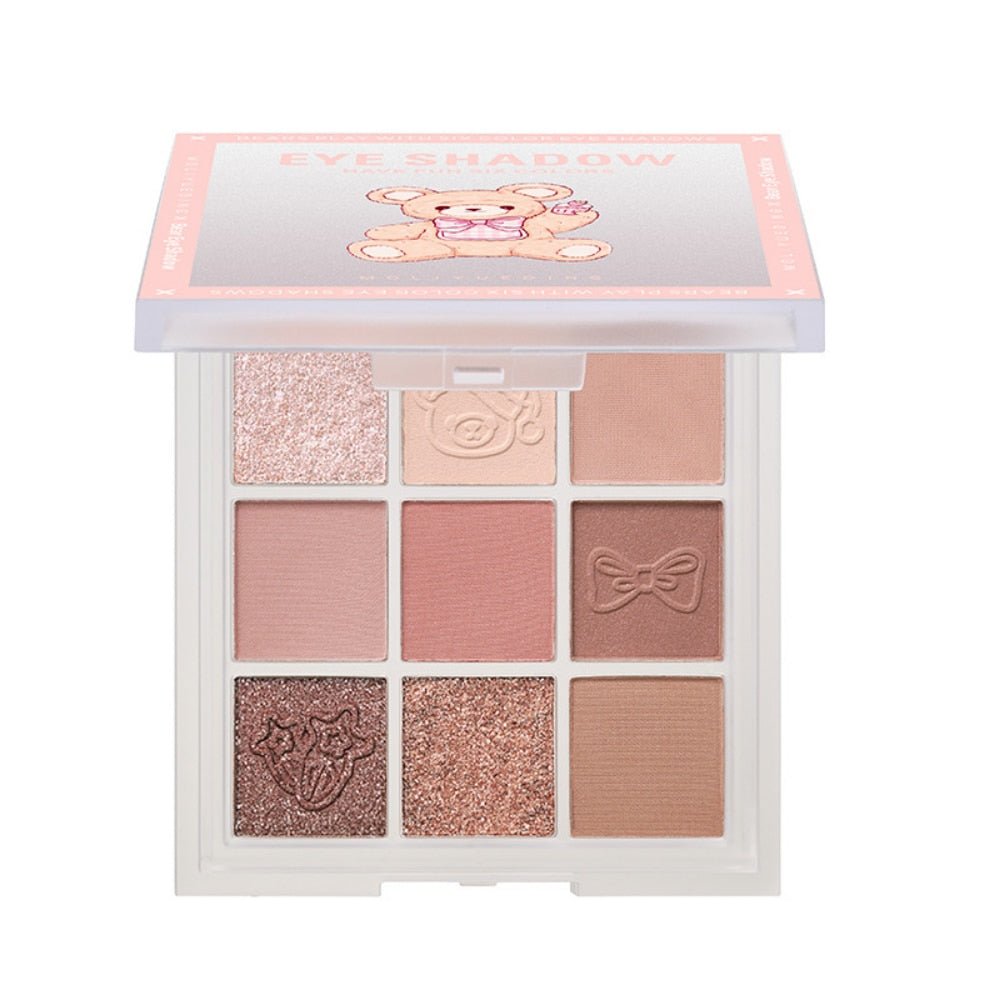 Magic Bear 9-Color Eyeshadow Palette with Pearlescent and Matte Textures, Ideal for Beginners, Delicate and Easy-to-Apply for Lasting and Natural Eye Makeup