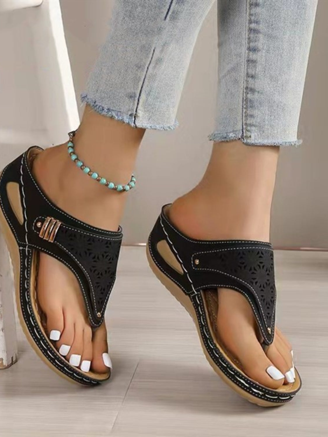 Stylish Cutout Toe Post Low - Heel PVC Imported Sandals