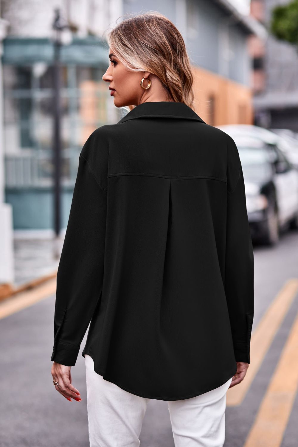 Casual Longline Dropped Shoulder Shirt with Functional Pockets