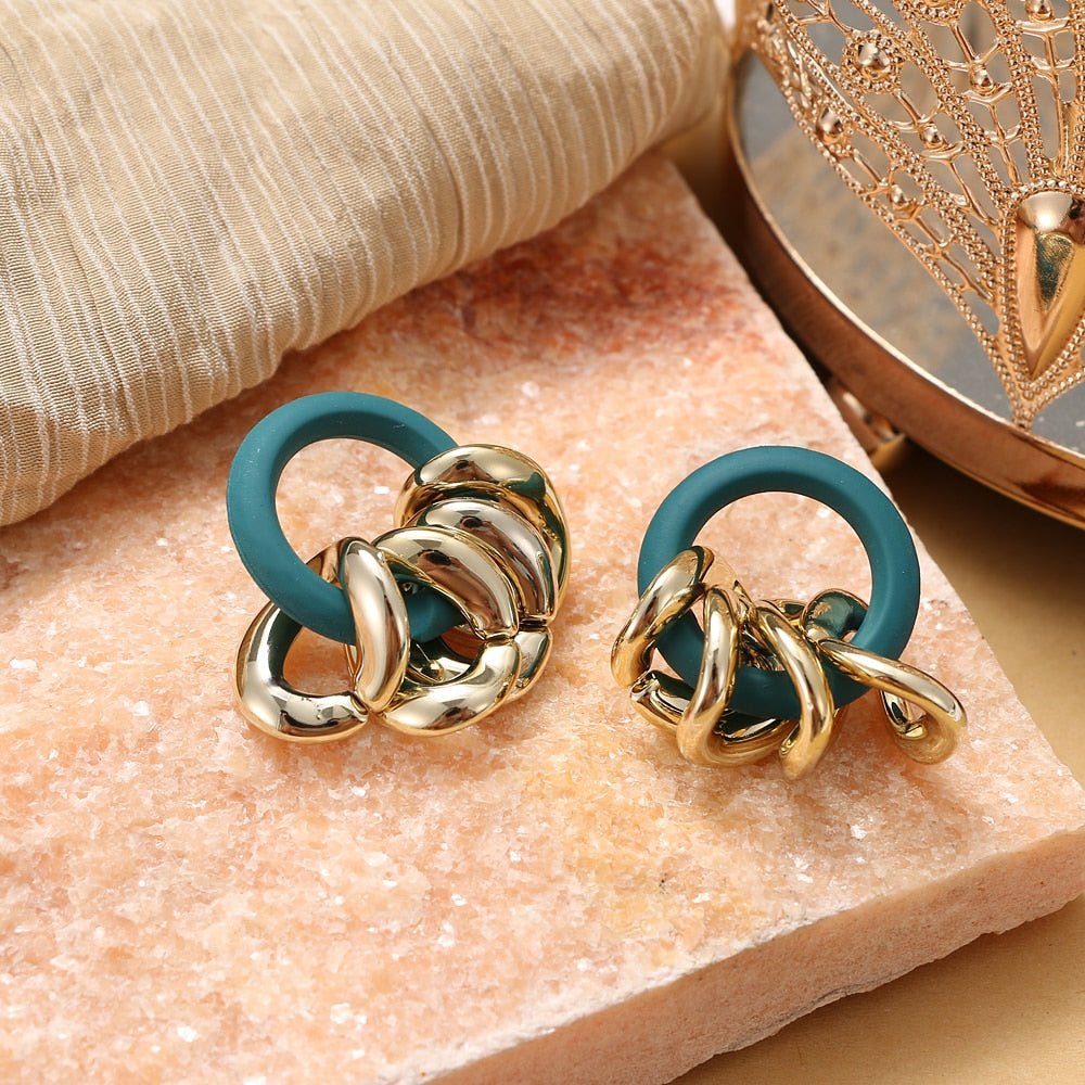 Fashionable Geometric Drop Earrings for Women Made of Acrylic and Zinc Alloy in Black and Turquoise Colors