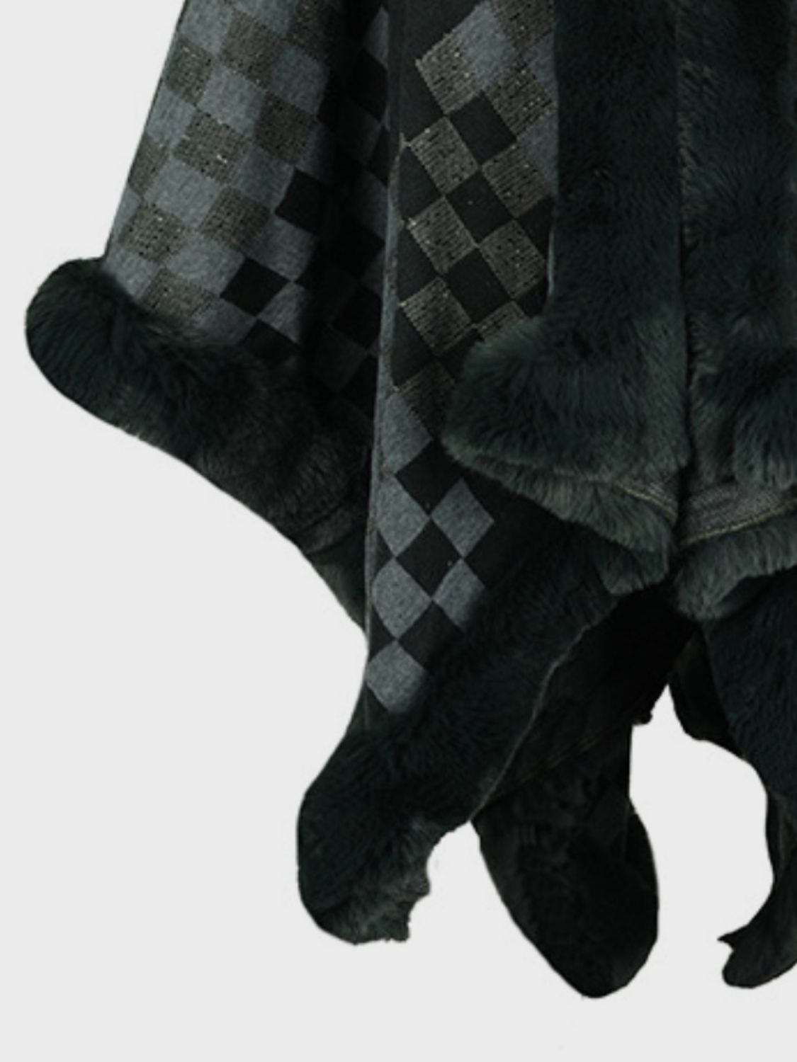 Soft and Fuzzy Checkered Long-Sleeved Poncho for Fashionable Wear