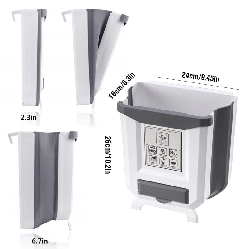 Folding and Wall-Mounted Kitchen and Car Trash Can - Recyclable Waste Bin for Various Spaces