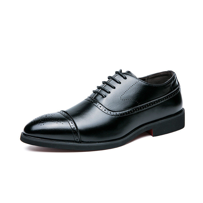 Men's Breathable and Waterproof British Business Casual Leather Shoes in Black and Brown