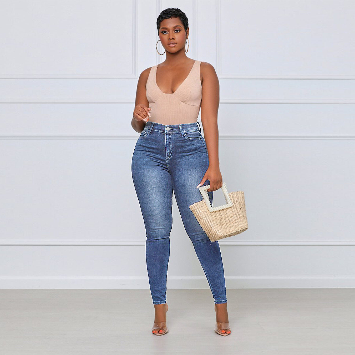 Women's Plus Size High Elasticity Street Hipster Pencil Jeans