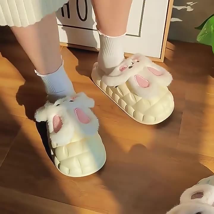 Adorable Rabbit - themed Fuzzy Winter Slippers for Women - Detachable and Washable Indoor House Shoes