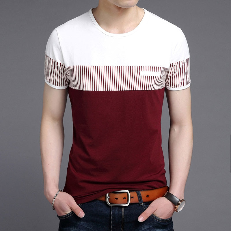 Stylish Men's Fashionable Round Neck Cotton-Spandex T-Shirt for Spring and Summer