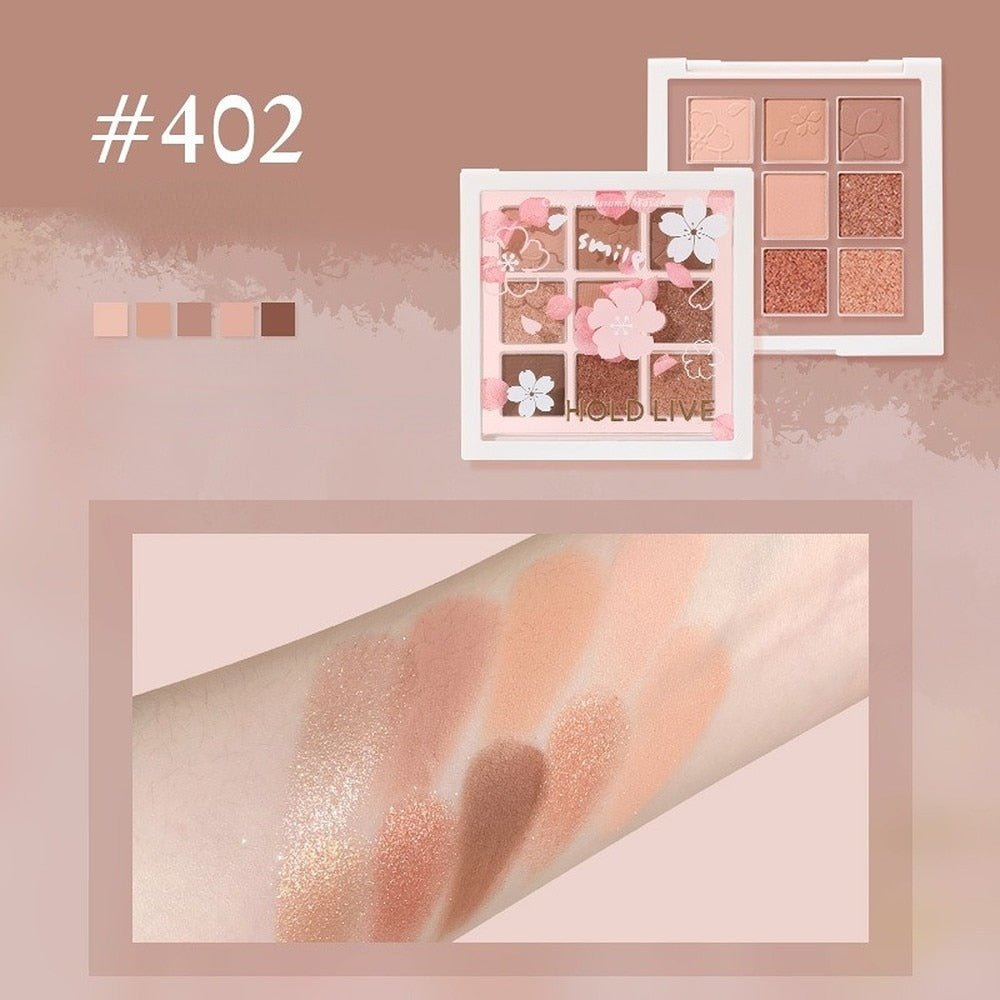 HOLD LIVE Brand New Cherry Blossom-themed 9-color Eyeshadow Palette with Matte and Pearlescent Finishes, Ideal for Beginners, Offering Natural and Long-lasting Eye Makeup Results