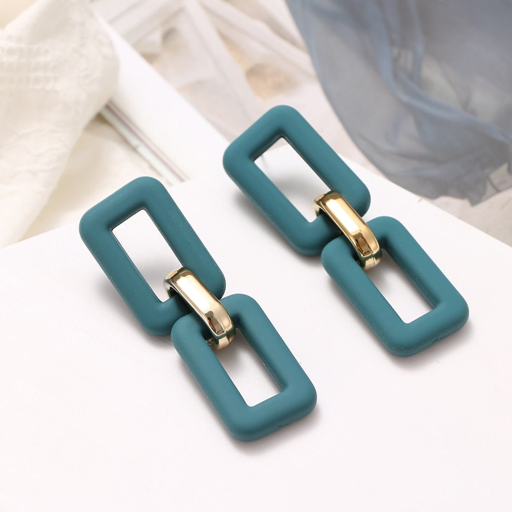 Fashionable Geometric Drop Earrings for Women Made of Acrylic and Zinc Alloy in Black and Turquoise Colors