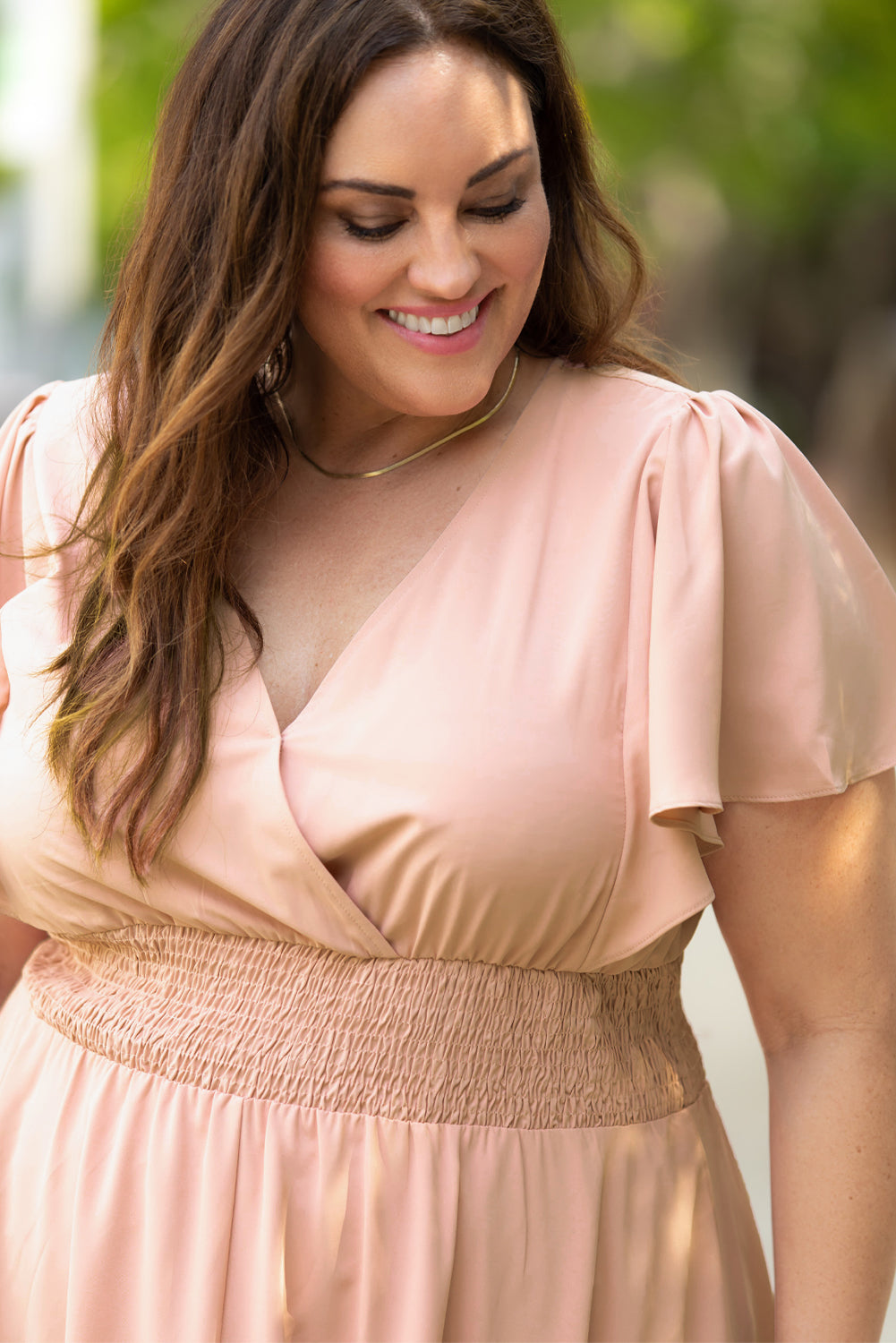Plus Size Fashionable Wide Waistband Surplice Neck Flutter Sleeve Mid - length Dress for Women