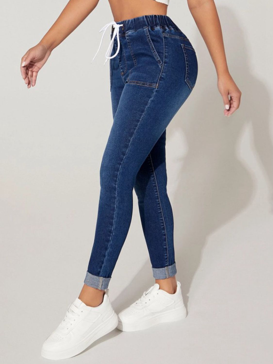 Fashionable Drawstring Cropped Women's Jeans