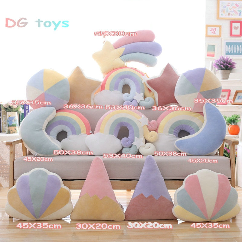 Instagram-Famous Candy-Colored Rainbow, Lucky Cloud, Star, and Moon Plush Throw Pillow for Sofa and Home Decoration with a Colorful Crown - Memorable Cushion