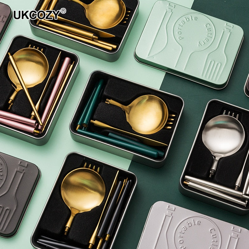 UKCOZY Pocket-Sized Portable Stainless Steel Dinnerware Set for Cake, Dessert, and Steak - Splittable Tableware Cutlery Ideal for Various Occasions