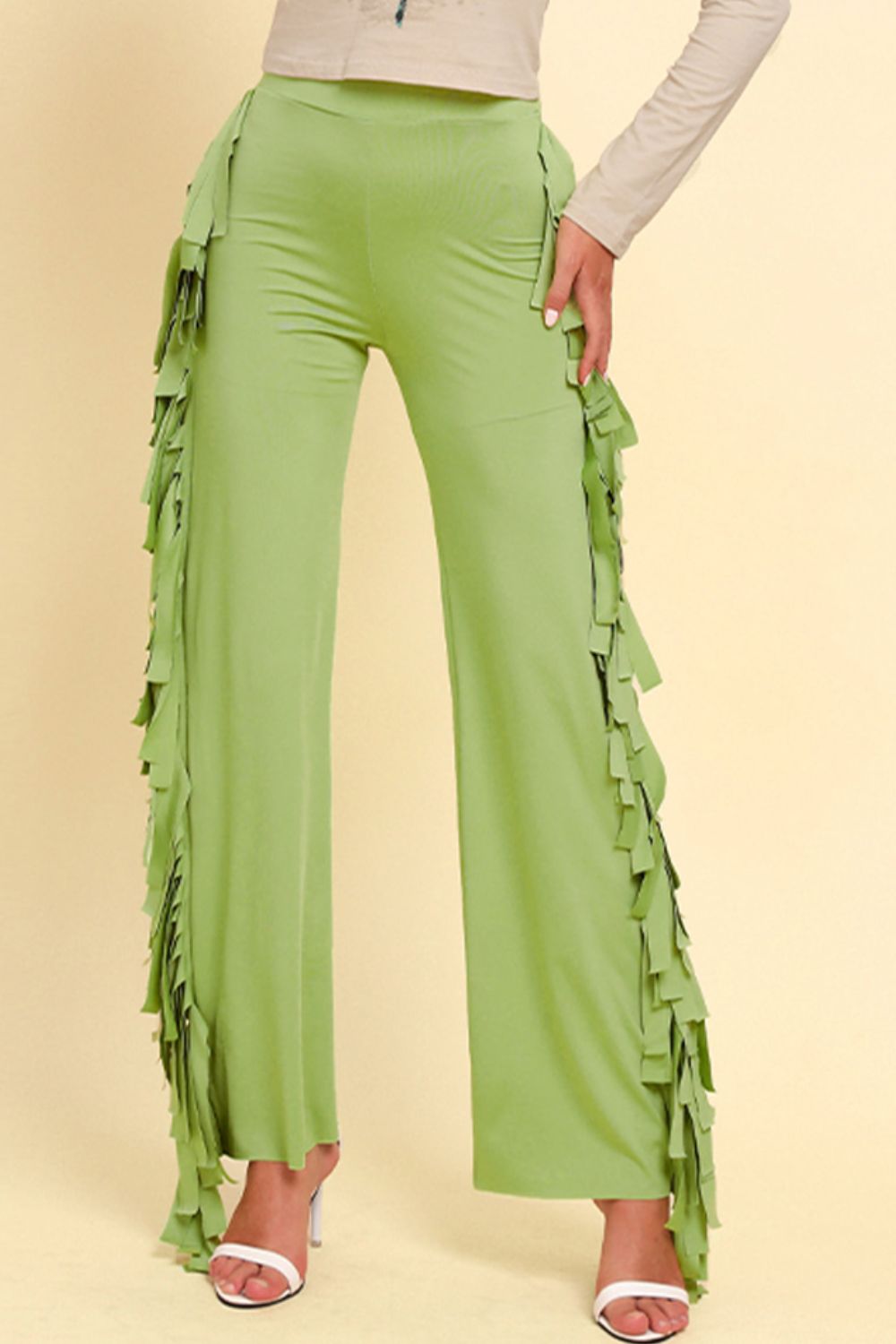 Stylish Fringe Trimmed Wide Leg Long Pants