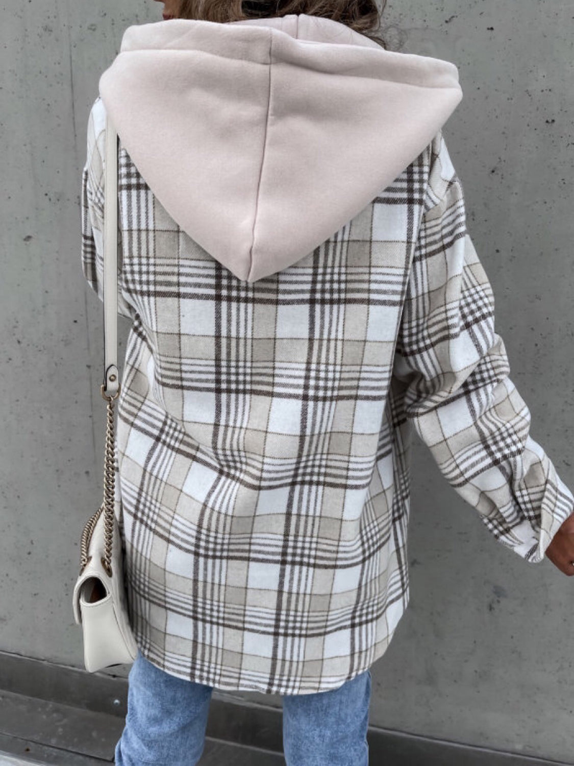 Stylish Plaid Button-Up Men's Jacket with a Detachable Hood