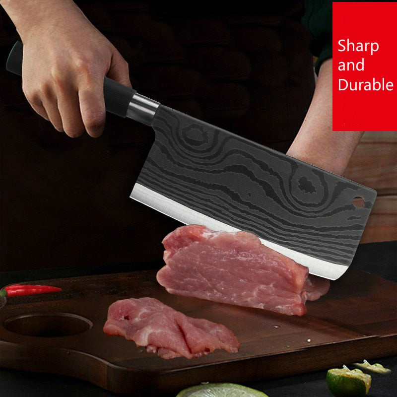 Premium Professional Damascus Laser Pattern Stainless Steel Chef Knife Set for Meat Chopping, Slicing, and Vegetable Cutting in the Kitchen
