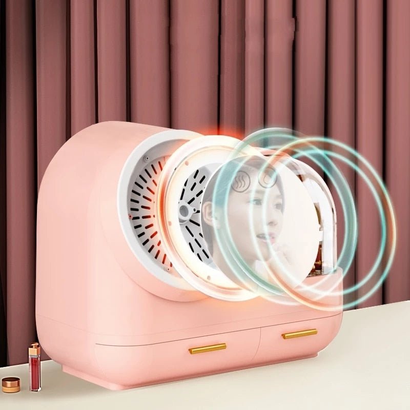 High-End Quality Makeup Storage Case with LED Lighting and Fan - A Modern Desktop Make Up Organizer Drawer for Skincare, Lipstick, and Cosmetics Beauty Box