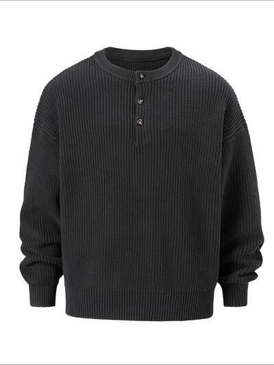 Men's Stretchable Long Sleeve Round Neck Cotton-Polyester Sweater