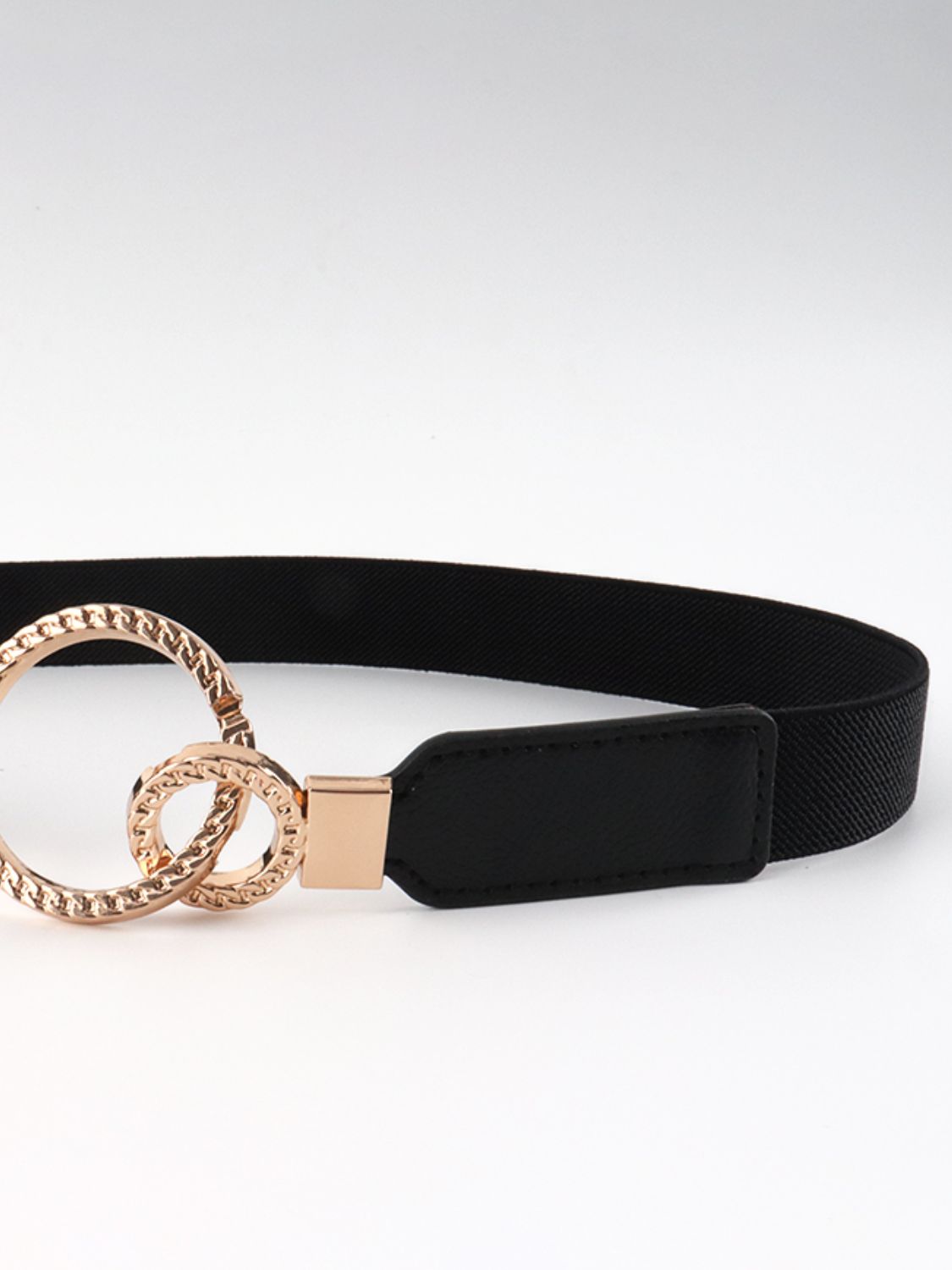 Elastic Double Ring Buckle PU Fashion Belt for Men and Women