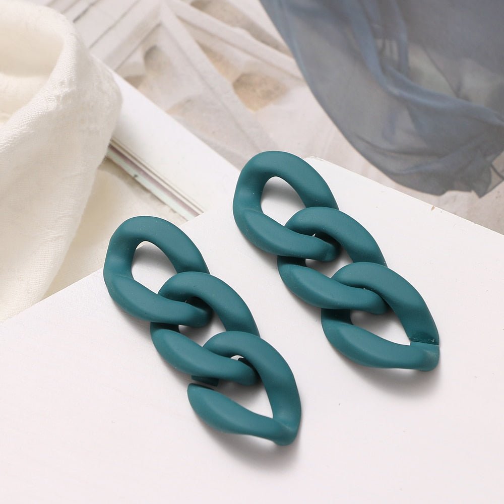 Fashionable Geometric Drop Earrings for Women Made of Acrylic and Zinc Alloy in Black and Turquoise Colors