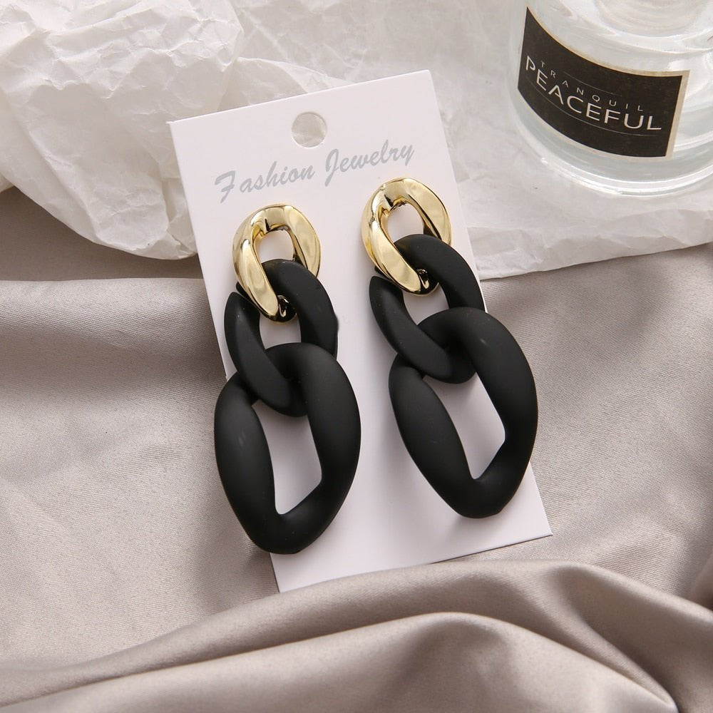 Fashionable Geometric Drop Earrings for Women Made of Acrylic and Zinc Alloy in Black and Turquoise Colors