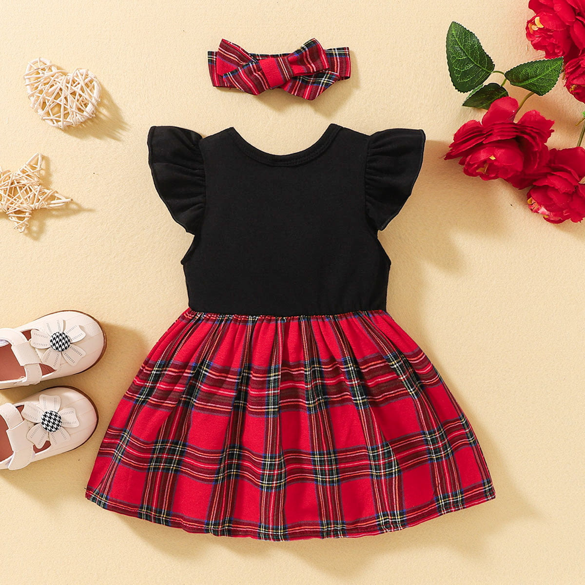Adorable Plaid Round Neck Dress with Bow Details