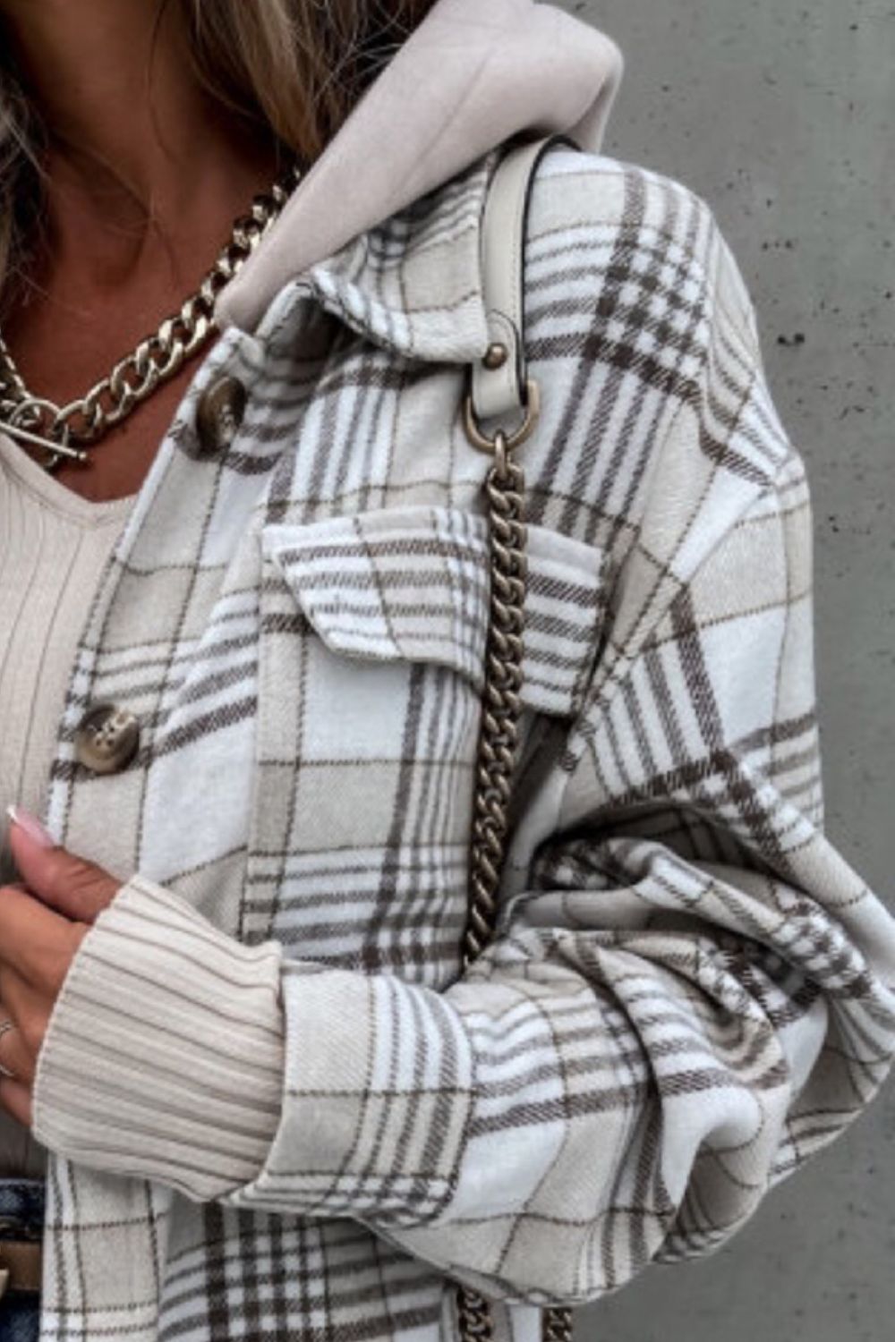 Stylish Plaid Button-Up Men's Jacket with a Detachable Hood