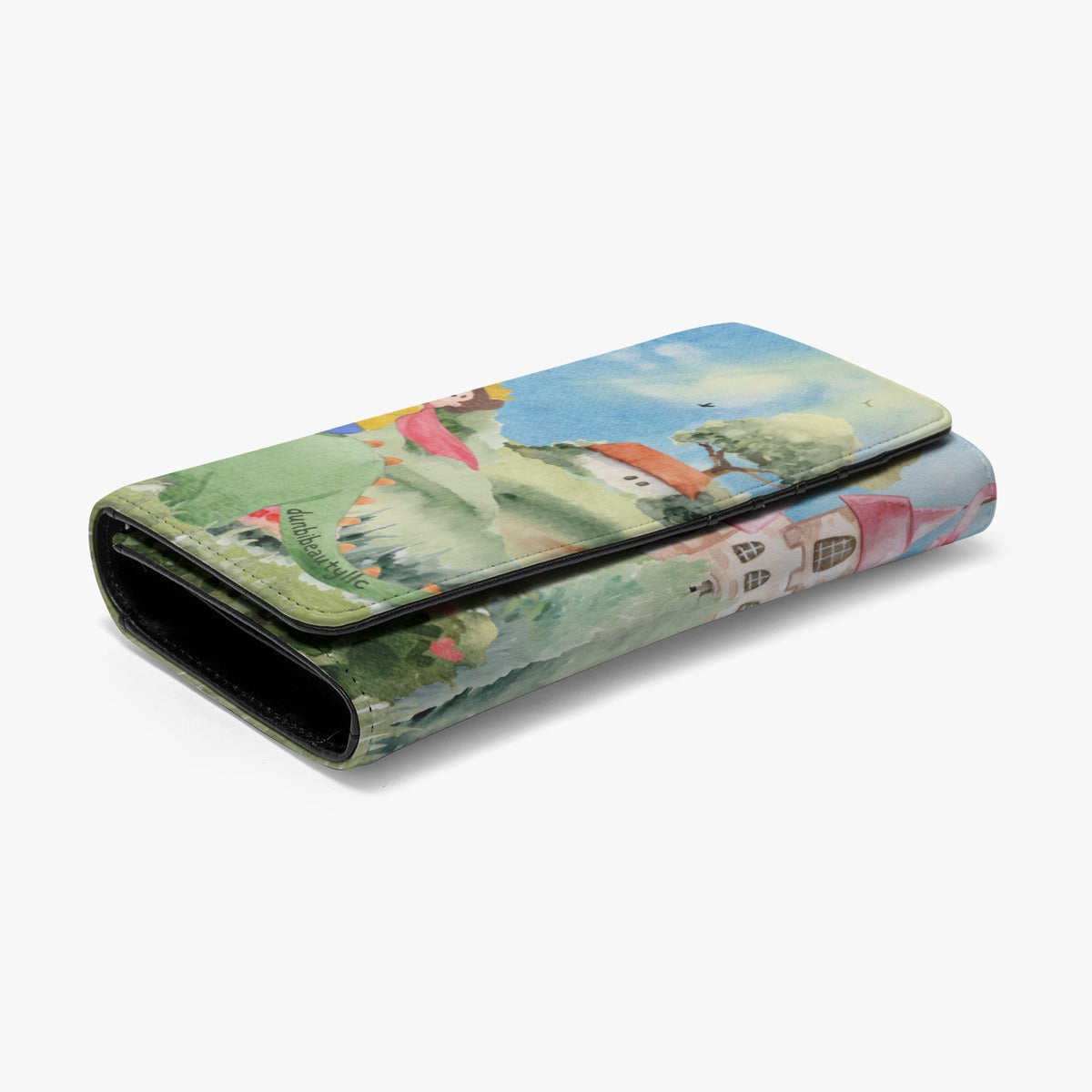 Dunbi Designed Foldable Boy's Wallet with Watercolor Castle, Dragon and Garden Prints