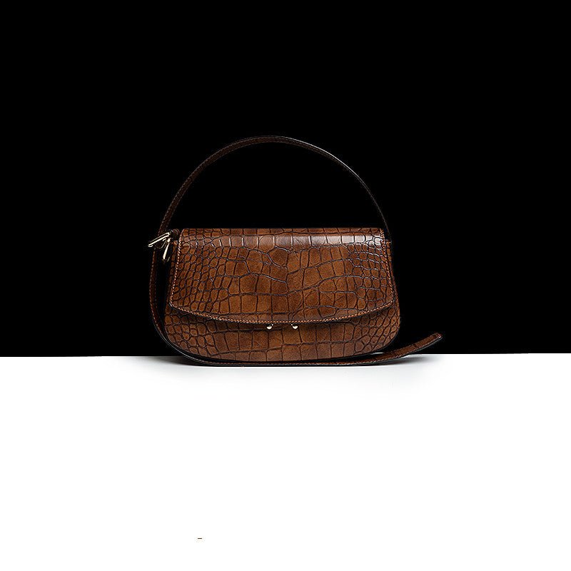 Authentic Leather Patterned Baguette Underarm Women's Shoulder Messenger Bag