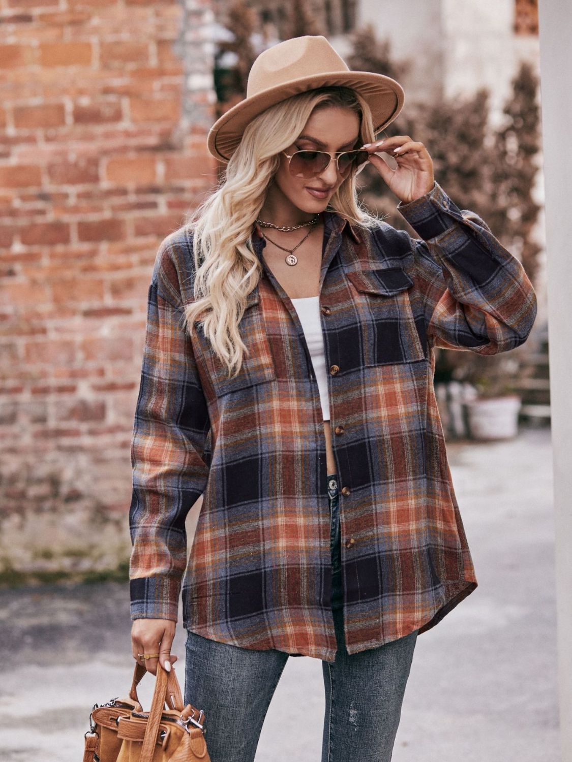Oversized Plaid Longline Shirt with Dropped Shoulders