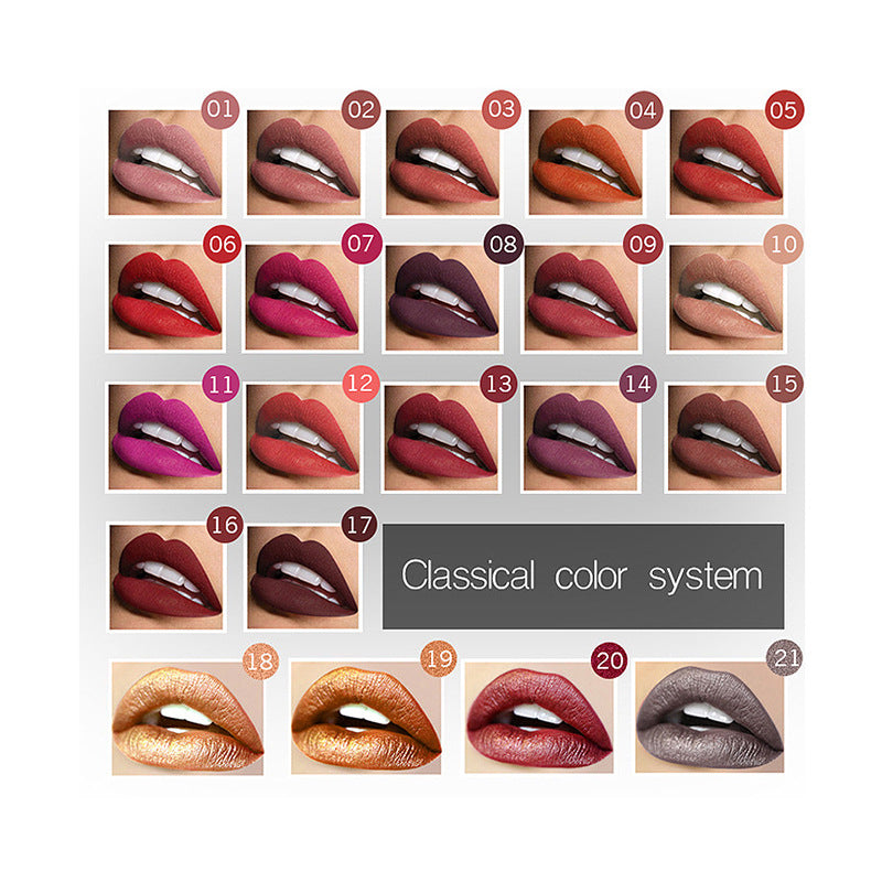 Long - lasting Waterproof Matte Lipstick with 21 Color Options