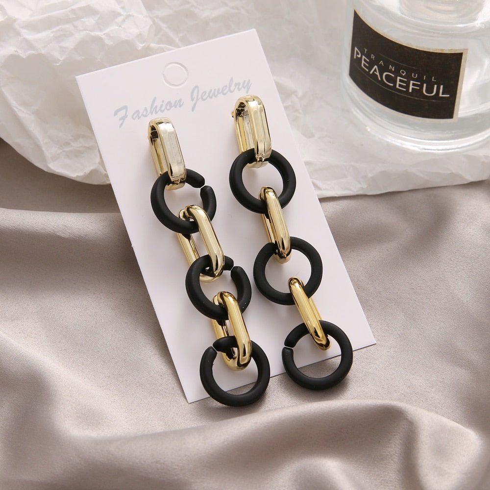 Fashionable Geometric Drop Earrings for Women Made of Acrylic and Zinc Alloy in Black and Turquoise Colors