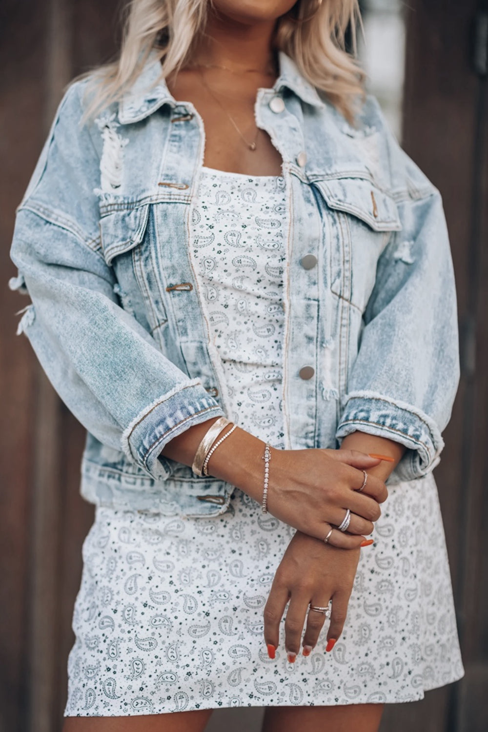 Stylish Distressed Denim Drop Shoulder Jacket for Cowgirls
