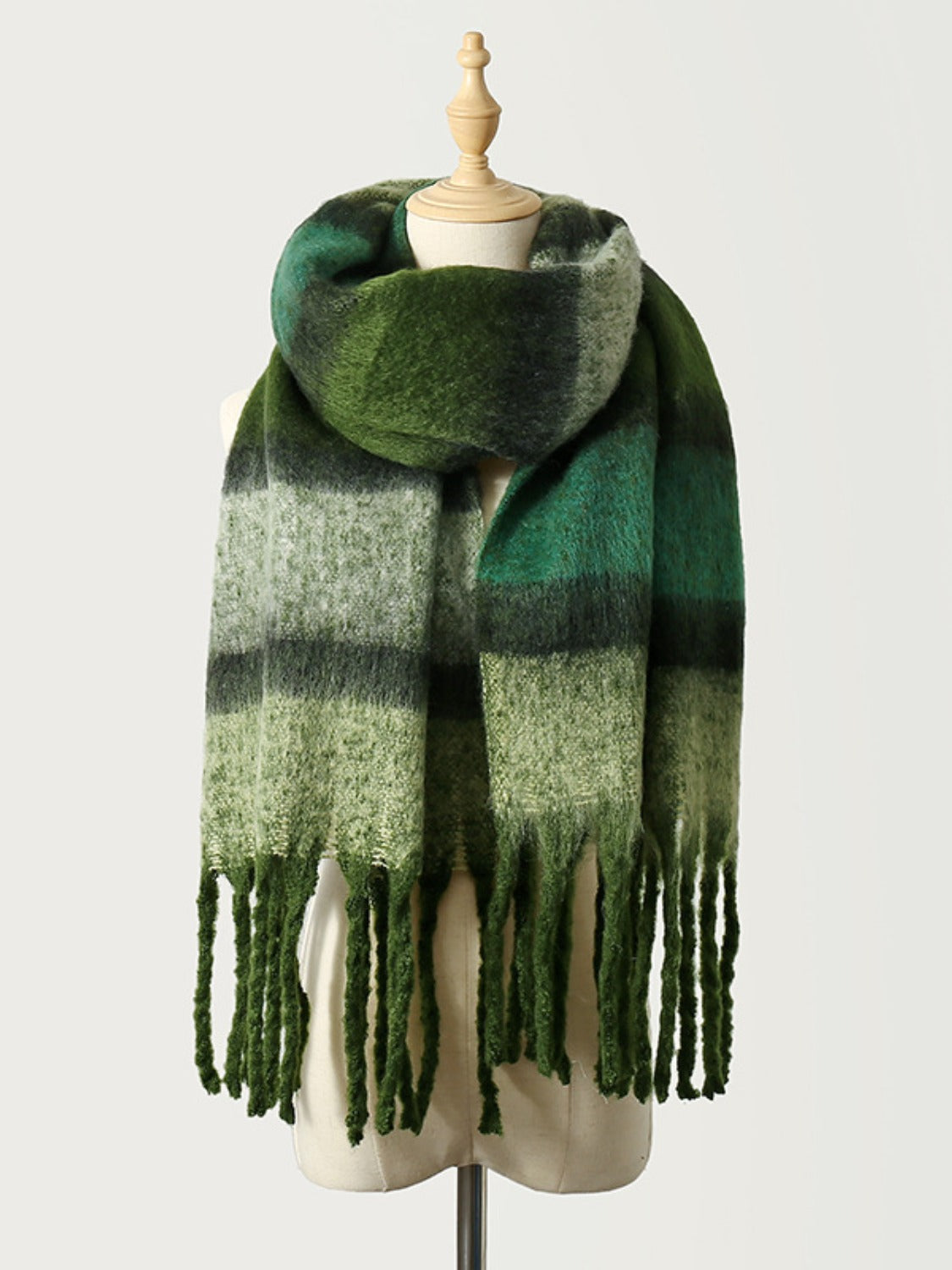 Colorful Fringe Block Pattern Polyester Scarf for Fashion Lovers