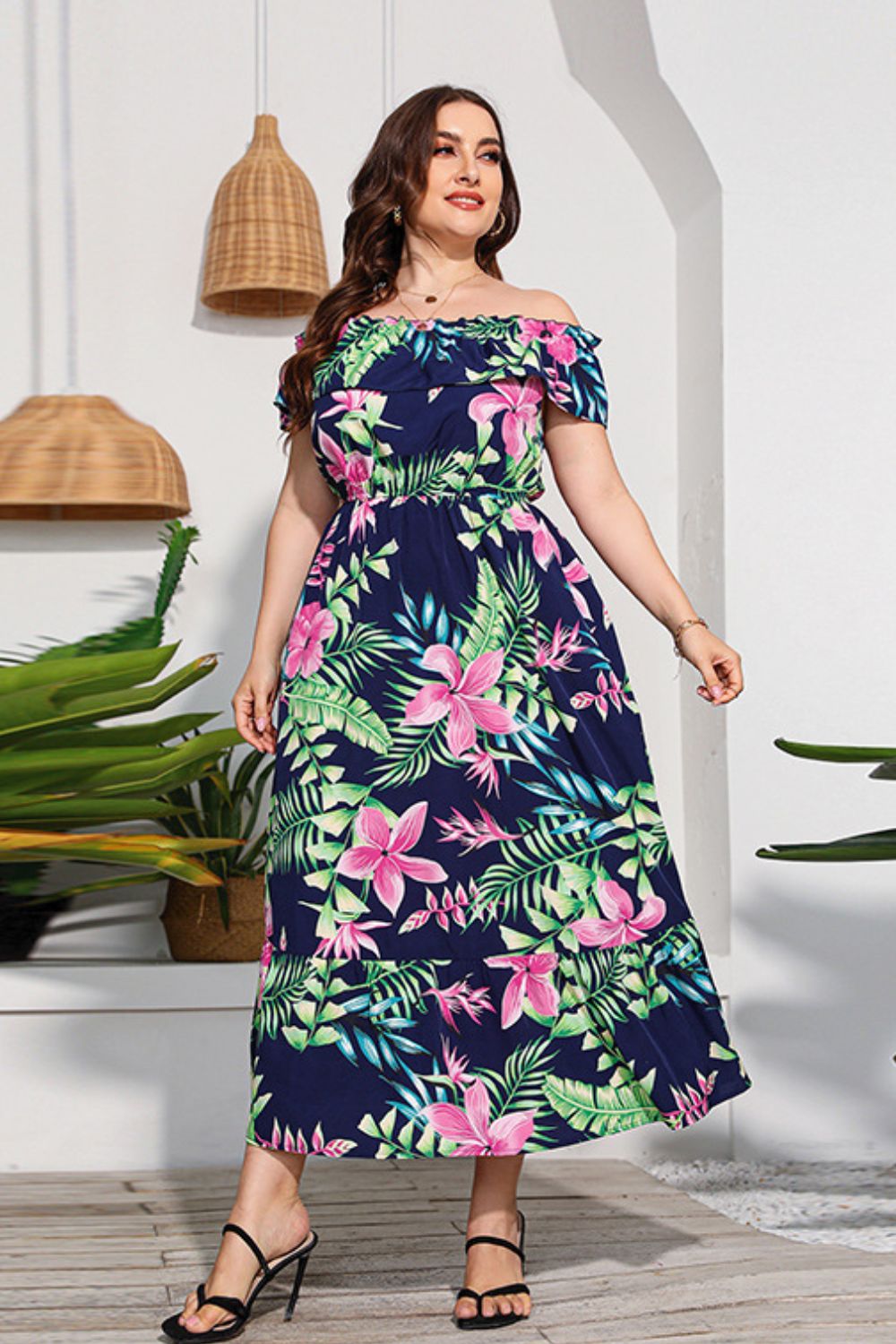 Full-Size Floral Off-Shoulder Long Maxi Dress for Casual and Vacation Wear