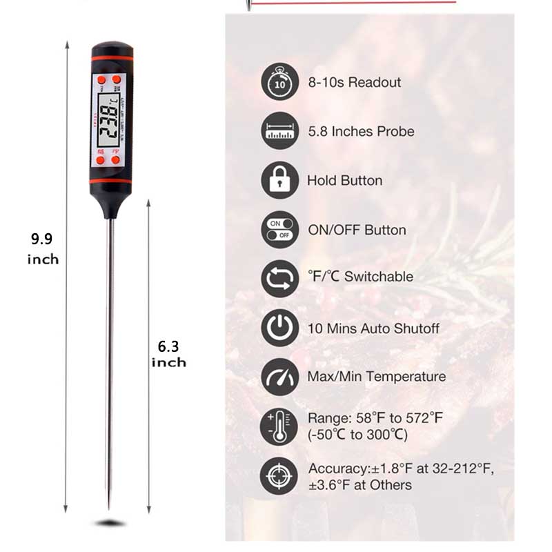 High - Precision Digital Kitchen Thermometer for Measuring Food, Meat, Milk, and Oven Temperatures - Essential Kitchen Measuring Tool