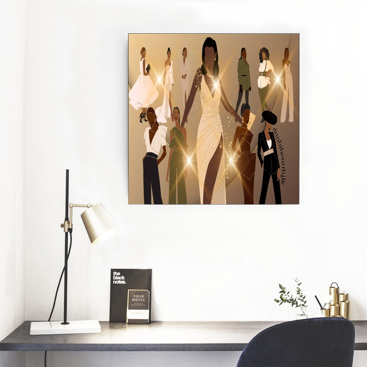 Framed Single Square Mural: Stylish Black Women Designed by Dunbi