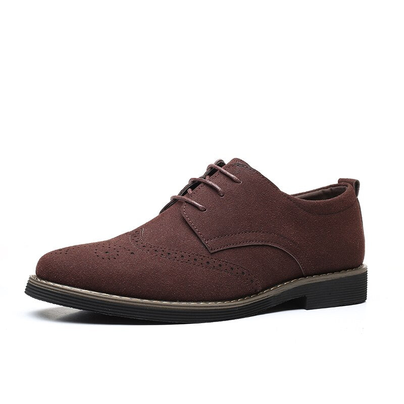 Men's Premium Cow Suede Leather Oxford Style Brogue Dress Shoes for Spring and Autumn