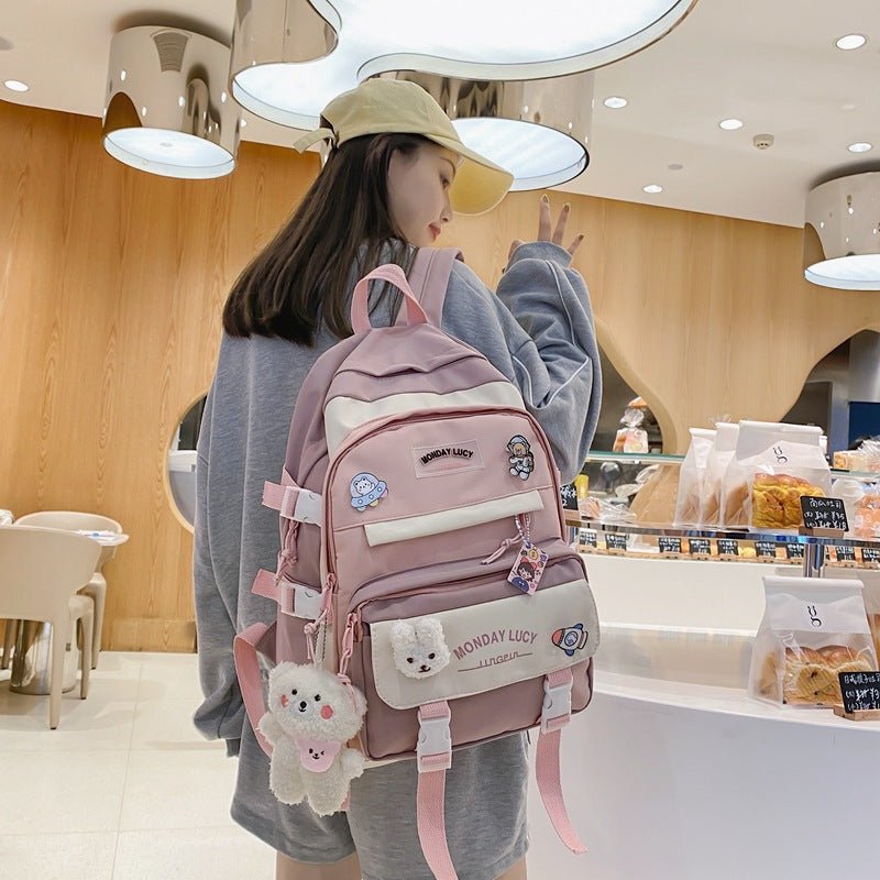Stylish Fashionable Bear - Inspired Large - Volume Geometric Contrast - Colored School Backpack for Students