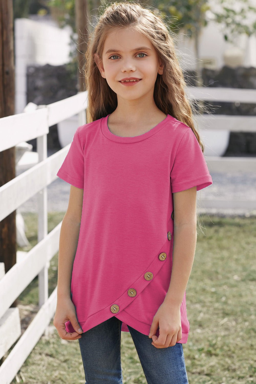 Stylish Girls' Summer Buttoned T-Shirt with Tulip Hem