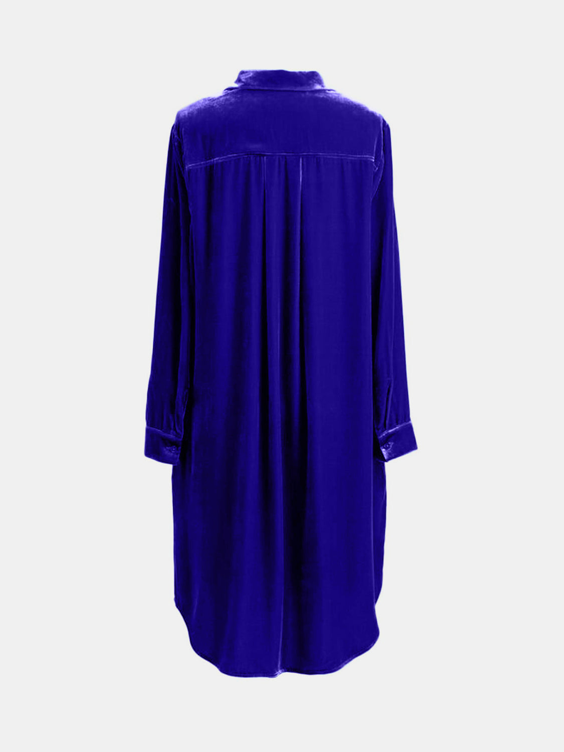 Long Sleeve High-Low Button-Up Knee-Length Opaque Dress with Pockets