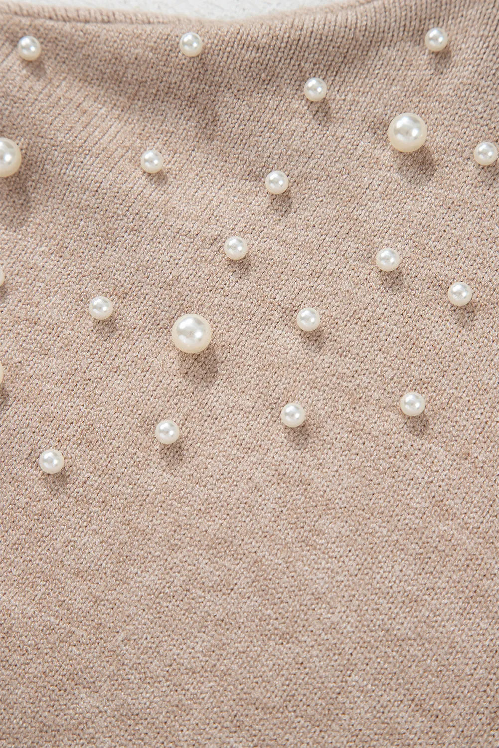 Plus Size Long Sleeve Round Neck Sweater with Pearl Details