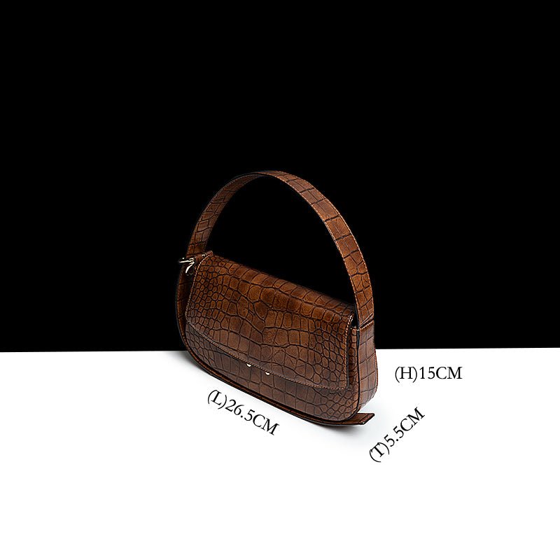 Authentic Leather Patterned Baguette Underarm Women's Shoulder Messenger Bag