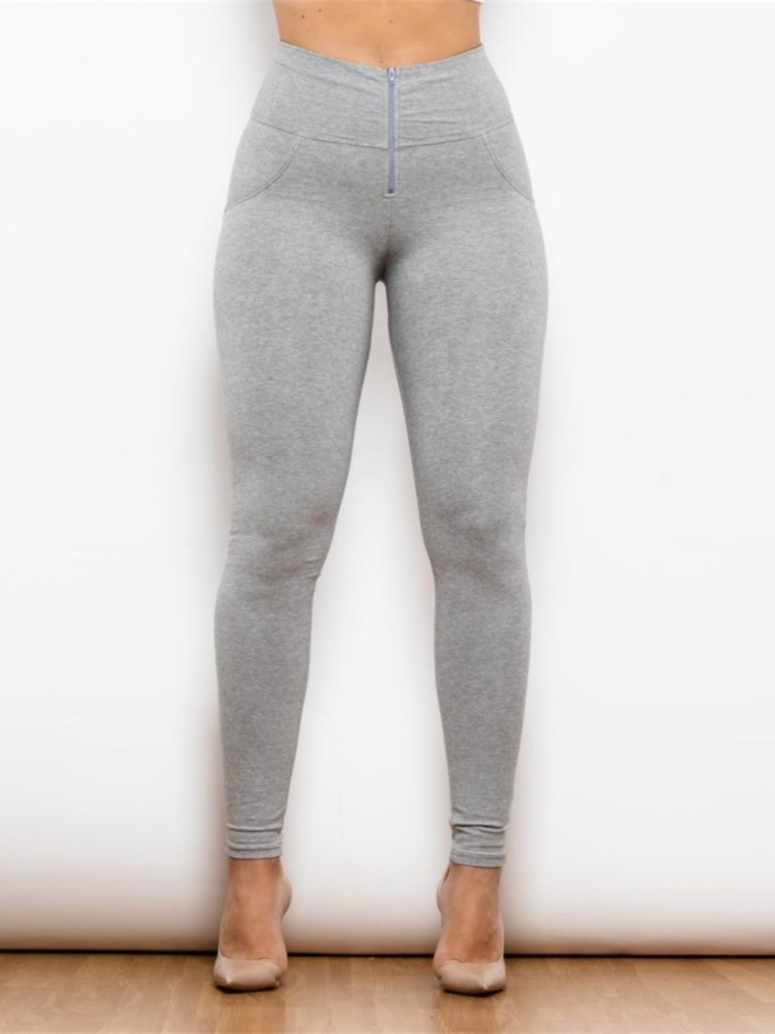 Full-Size High-Waist Leggings with Zip Details for Sporty Style