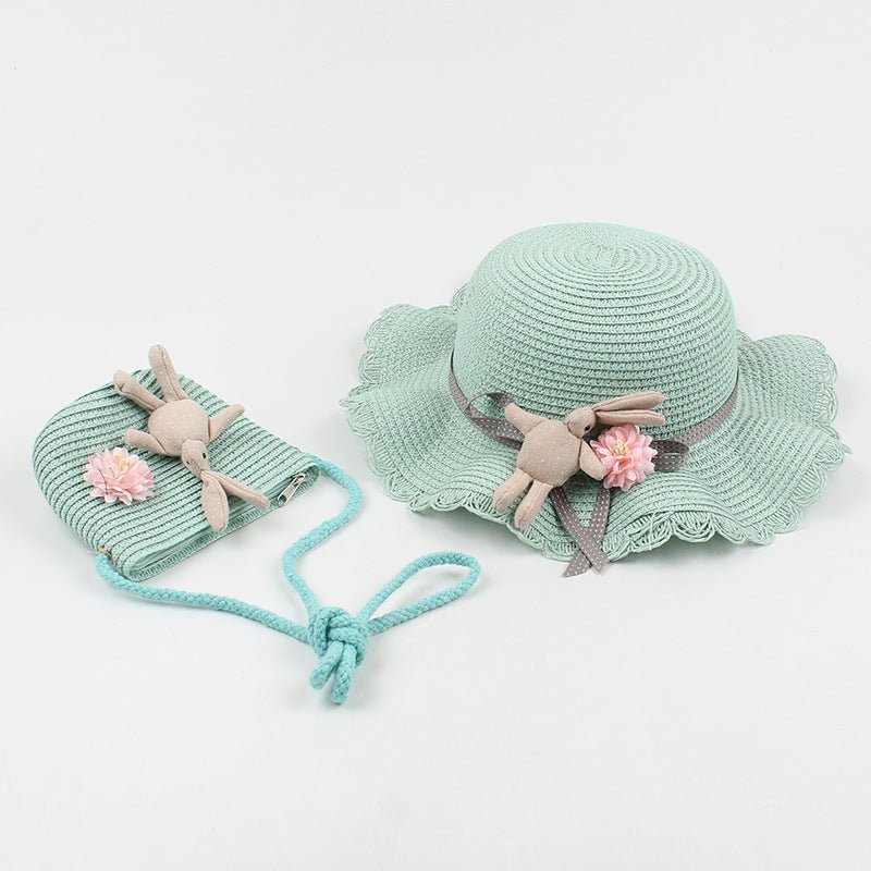 Korean-Style Girl's Adjustable Rabbit-Themed Sun Hat and Matching Shoulder Bag for 4 - 8 Years Old (Sold Separately)