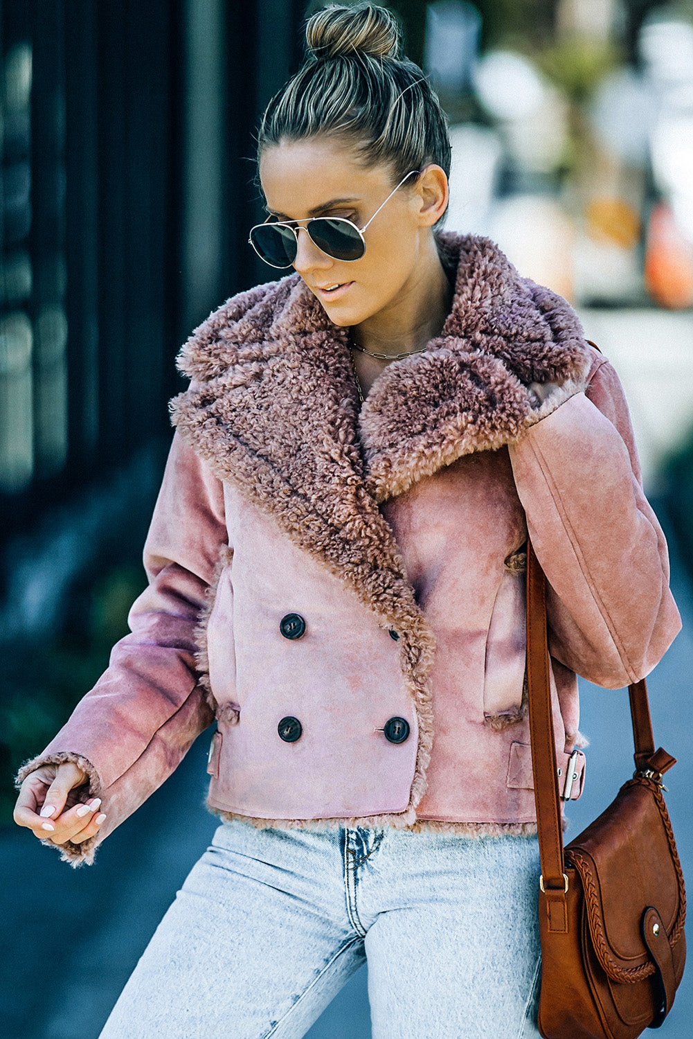 Comfortable Plush-Lined Double-Breasted Suede Casual Jacket for Any Occasion