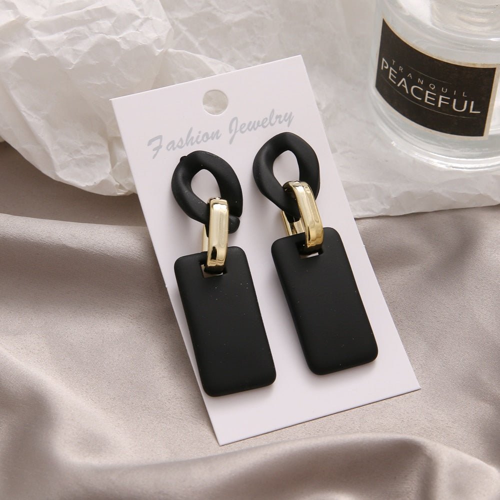 Fashionable Geometric Drop Earrings for Women Made of Acrylic and Zinc Alloy in Black and Turquoise Colors
