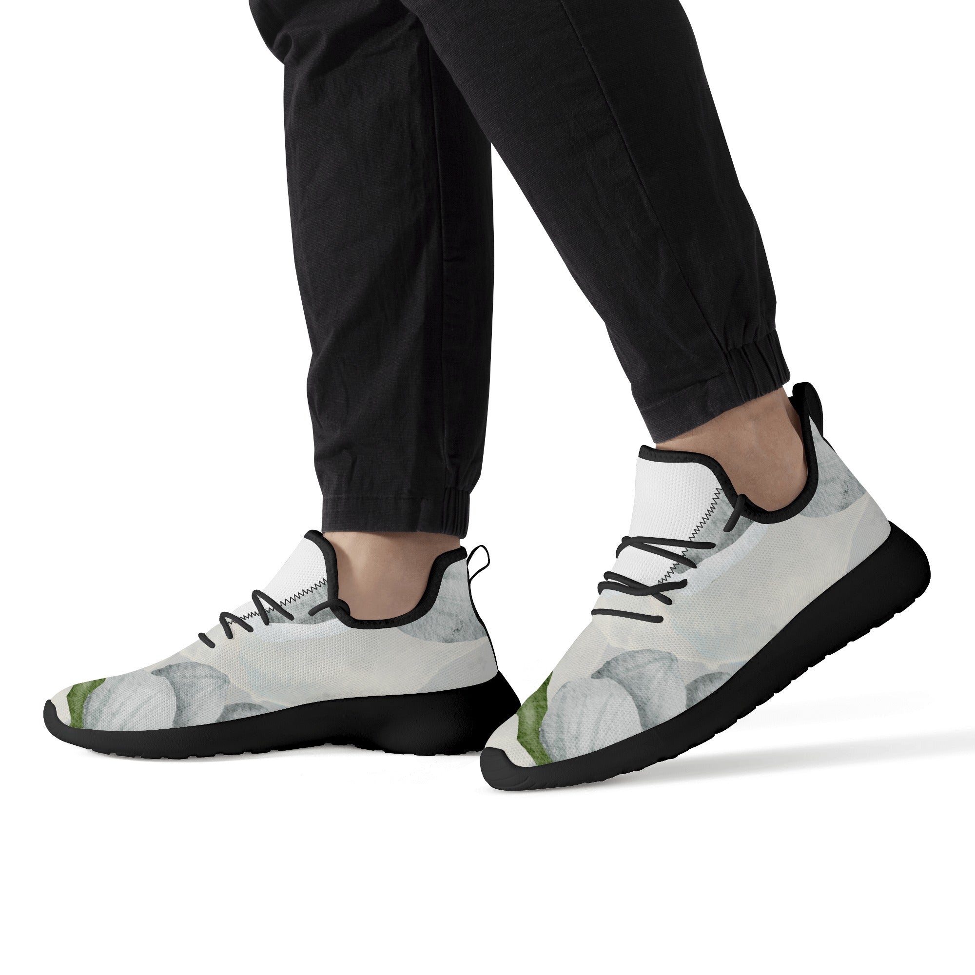 Men's Fashionable New Gray Soft Floral Mesh Knit Athletic Sneakers Designed by Dunbi