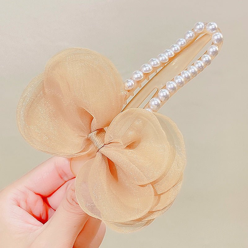 Stylish Fashionable Mesh and Artificial Pearl Decorated Acrylic Hair Clip for Women