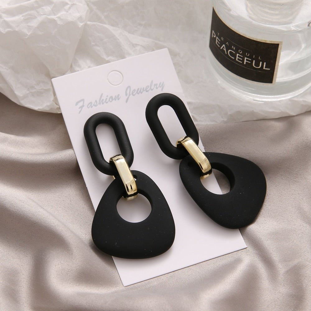 Fashionable Geometric Drop Earrings for Women Made of Acrylic and Zinc Alloy in Black and Turquoise Colors